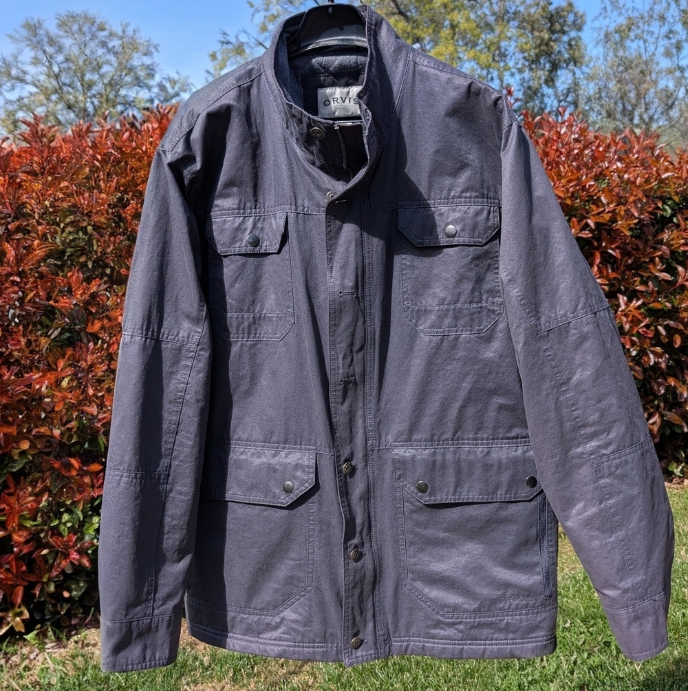 Orvis Men's Jacket Coat Dark Gray 7Button Zip-up SzXL NWOT
